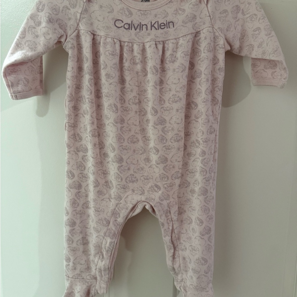 Calvin Klein Baby Pink Purple Gray  Kids One Piece Footed Sleeper 3-6 Months